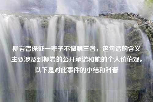 柳岩曾保证一辈子不做第三者，这句话的含义主要涉及到柳岩的公开承诺和她的个人价值观。以下是对此事件的小结和科普