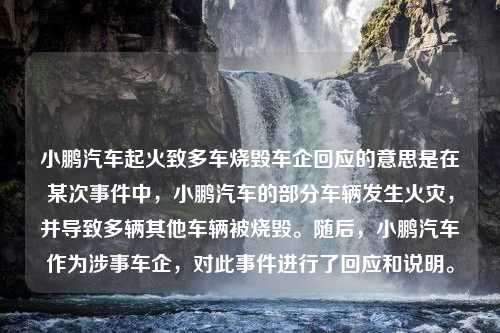 小鹏汽车起火致多车烧毁车企回应的意思是在某次事件中，小鹏汽车的部分车辆发生火灾，并导致多辆其他车辆被烧毁。随后，小鹏汽车作为涉事车企，对此事件进行了回应和说明。